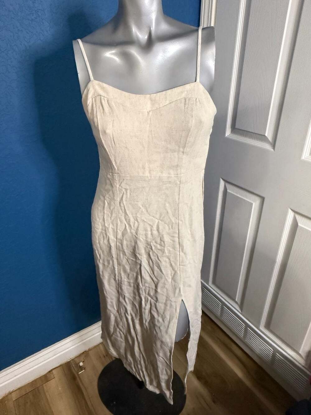 Altar'd State Beige Linen Blend Midi Dress with Side Slit Size M